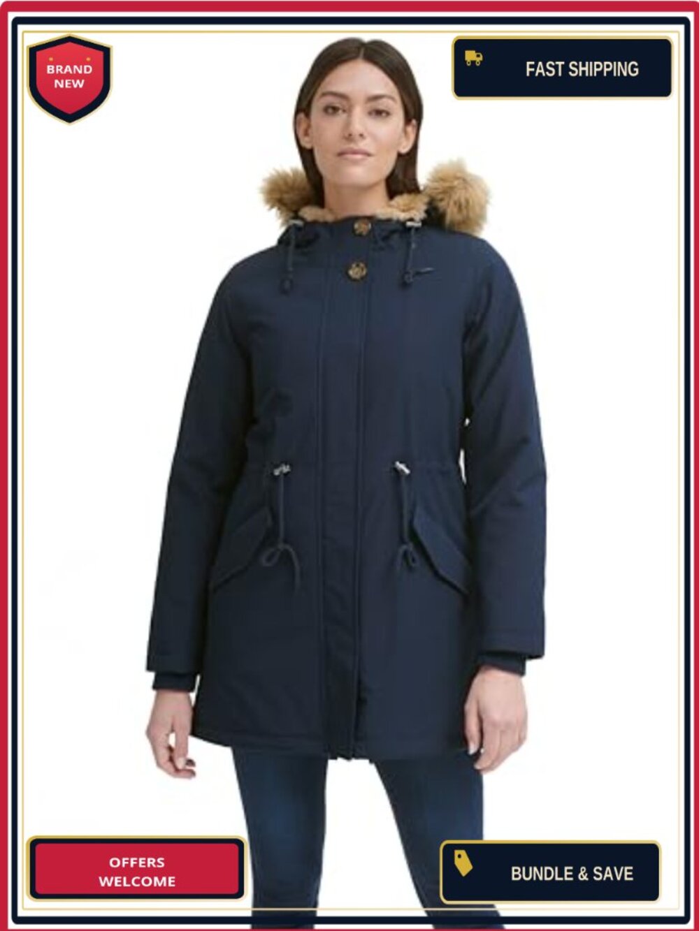 Women's Faux Fur Lined Hooded Parka Jacket Quilted Long Sleeve Cold Weather